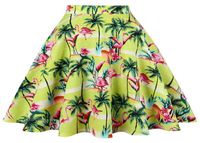 R￶cke 2021 Sommer Flamingo Blumendruck Frauen Rock Damen Yellow 50er Jahre Swing Retro Vintage Cotton Plus Size5401301
