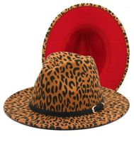 Geniş Memlu Şapkalar Fedoras Kırmızı Alt LEAPORD DESENİ FEDORA LADY CUMPSE Moda Top Şapka Caz Kadınlar Felt12307877
