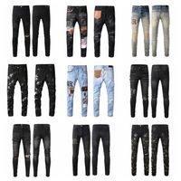 Мужские джинсы Дизайнер расстроенные разорванные скинни ковбойские брюки Рок Брюки Прямая тонкая эластичная джинсовая джинсовая ткань мотоциклевые брюки модная уличная одежда