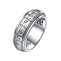 Cluster anneaux Bocai 2022 Trend Real S925 Silver Jewelry Buddhist Personalit￩ r￩tro Bonne chance Mantra ￠ six caract￨res Turning Fashion Man Ring
