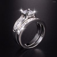 Кластерные кольца роскошные свадебные ювелирные ювелирные украшения смоделировать бриллиант 2-в-1 белый камень 925 стерлинговый серебро для женщин Мужчины США. Размер 5-10
