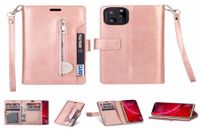 Cajas de billetera para iPhone 13 Pro Max Mini 12 11 XR XS Cubiertas de voltaje de cuero de lujo para Galaxy S22 Multifunci￳n Zipper Po 9 ID Slot5878840
