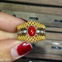 Ringos de cluster Kjjeaxcmy jóias finas coral vermelho natural 925 Sterling Silver Women Support Teste de apoio