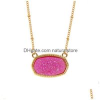 Pendant Necklaces Resin Oval Druzy Necklace Gold Color Chain...