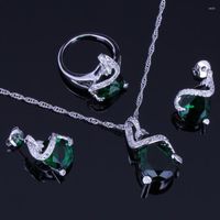 Orecchini di collana impostati deliziosi zirconia cubica verde 925 Sterling Silver per donne Anello a catena a ciondolo V0236