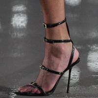 New Snake Skin sandals blackSandals Rhinestone buckle decora...