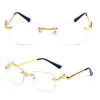 여성 디자이너 선글라스 선글라스 선글라스 안경 프레임 팬더 헤드가있는 사원 금속 프레임리스 림없는 모양 안경 액세서리 카르티 안경 상자