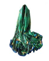 Scarves 180cm Green Peacock Feather Silk Shawl Scarf Spain W...