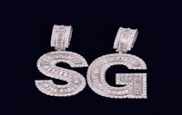 AZ Baguette Letters Pendant Necklace Gold Silver Bling Zirco...