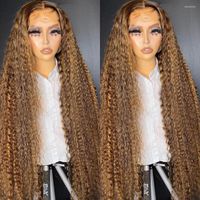 Inch Highlight Ombre Lace Per￼cken 13x6 13x4 lockiges menschliches Haar Per￼cken 4/27 farbig 4x4 Tiefwellenverschluss