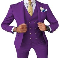Purple Formal Men039s Commit Rigation Fit 3 Piece Solid Prom TuxeDos Business Suits, установленные для свадебных жениха9215438