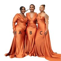 2023 Vestidos de dama de honra Africano laranja plus size sereia nigeria garotas de verão convidado vestido sexy v pesco
