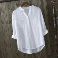 Blusas femininas de algodão camisa de manga comprida mulher elegante vintage vintage-deco