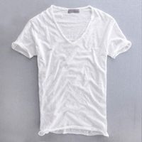 Men' s T Shirts Summer Men Solid Color Linen Cotton Male...