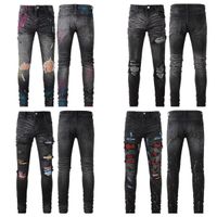 Jeans de ropa Men Mujeres Panther Impresi￳n Ej￩rcito verde Largo Distressado Cotton Conejo Bordado Bordado Slim Denim Biker Skinny Pants Designer Jeans
