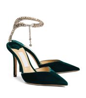 Продажа летняя обувь женщина сандалий насос роскошный дизайнер Saeda 100 мм высокого каблука белые окрашивание Сандалии Свадебные вечеринки обувные насосы заостренные пальцы на хрусталях