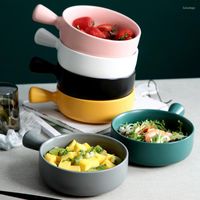 Teller 650 ml nordisch fester runde Keramikplattenhitze-resistente Griff Backschale Porzellan Frühstücksfrucht Salat Kuchen Dessert Dishale