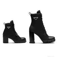 2023 Роскошные дизайнерские женщины модные сапоги кожа и нейлоновая ткань каблука Женщины Angle Biker Австралия каблуки на платформу зимние кроссовки с коробкой