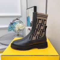مصممة نساء فاخرة براون FF Zucca Zucca Sock Style Flats Boots Boots Rockoko -Jacquard stretch -strend- وجلد قتال مع مربع