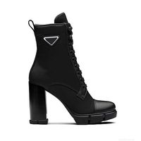 2023 Роскошные дизайнерские модные лодыжки кожа и нейлоновые каблуки на каблуках Женщины монолит байкер австралийский зимний платформу высокие каблуки с коробкой