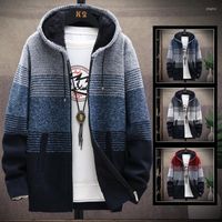 Camisolas masculinos 2022 Autumn/Winter Men's Casual Cardigan Zip Sweater e lã de malha com capuz para homens