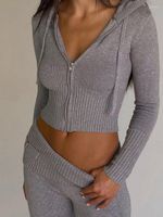 Pantalones de dos piezas para mujeres Y2K Sweins de manga larga Mujeres sexy 2 juegos con cremallera suéter de cultivo con capucha