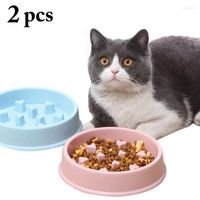 고양이 그릇 2 PCS/세트 애완 동물 창조적 인 플라스틱 애완 동물 새끼 고정 천천히 먹이 먹이 그릇 고양이 마시는 접시 먹이 공급 장치 액세서리