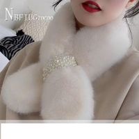 Lenços de pele falsa full feminino inverno grosso coreano kawaii pérola moda feminina