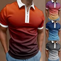 Polos de algodão masculino Camisa masculina de verão gradiente casual impressão zíper turn blow blusa de colarinho de manga curta tops de manga curta