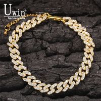 Anklets UWIN 9mm Iced Out Cuban Link Anklet Plus 2inch Exten...