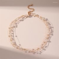 Choker Fashion Femmes Trendy Gold Color multicouches Multi-couches Bijoux de perle simulé