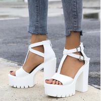 Sandalet 2022 Yaz Ayakkabıları Platform Platformu Yüksek Topuk 14.5cm Peep Toe Beyaz Renkler Tatlı Kadın Ayakkabı Seksi Bayanlar