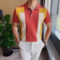 Erkek Polos Kontrast Moda Yüksek Renkli Son Polo Gömlek Erkekler Kısa Kollu Yaz Koreli Kaziye Örgü T-Shirt Lüks Mizaç