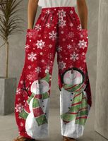 Женские джинсы Рождество снегослови снежинки снежинка 3D Женщины Wide Leg Baux Street Casual Backgy Женская печать длинная имитация