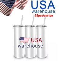 USA Warehouse Sublimation Gobeurs vierge 20 oz blancs droits blancs tasse tasse de presse avec paille 16oz de sublimation en verre COLA Cana avec couvercle de bambou P1101