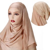 Шарфы женщины мусульманские мгновенные атласные шелк шелк hjiabs crepe crinkle hijab мягкий шарф для головного повязки текстурированный головной платок