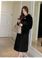 Kadın Kürk Koreli Moda Sıcak Kapşonlu Büyük Boyutlu Sahte Uzun Kat Kış Kesikli Süet Ceket Zarif
