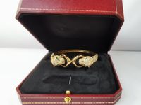 Luxury Bangle Bracelets 18k Gold Plated Double Panther Leopa...