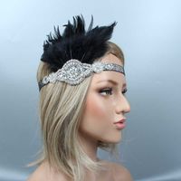 Black Feather Flapper Headbands with Silver Crystal Beading ...