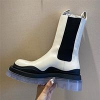 Beyaz kadın kristal botlar kalın topuk kadınlar tıknaz bot düz renkli kadın tasarımcı Chelsea boot