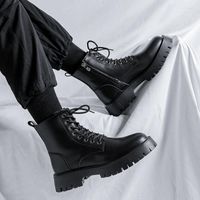 Boots British Style Men Fashion Original Leather Black Trend Platform Shoes Spring Autumn Cowbo