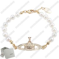 Saturn Bracelete Pearl Strand Strand Diamond Tennet Planet Bracelets Woman Gold Designer Jóias Vivi Fashion Acessórios com caixa