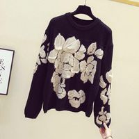 Chandails pour femmes coréen o cou à manches longues pour femmes pulants japonais fleur fleur en tricot Mujer Sweater surdimensionné vintage