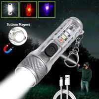 Tochas mini lanterna led lanterna usb recarregável chave de bolso de bolso lanterna pequena luz flash com camping de ímãs tocha de luz UV T2221101