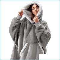 Cobertores manta xadrez de l￣ com mangas adt inverno quente quente macio vest￭vel com capuz sherpa pel￺cia grossa com capuz de tv 201111 drop de dhxws