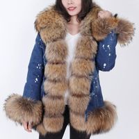 여자 트렌치 코트 Maomaokong2022 슈퍼 쇼트 데님 모피 칼라 라이닝 이동식 세련된 따뜻한 재킷 캐주얼