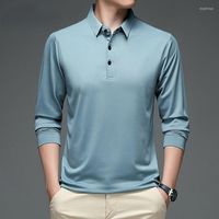 Erkek Polos Polo Tişört Erkekler için 2022 Bahar Sonbahar Erkekler Yakası İpek Uzun kollu Sıradan İş Moda T-Shirt M-4XL
