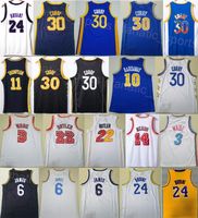 Basketball masculin Klay 11 Thompson Jersey Tim Hardaway Stephen Curry 30 10 Dwyane Wade 3 Tyler Herro 14 Jimmy Butler 22 Ville gagnée icône cousue bleu blanc noir