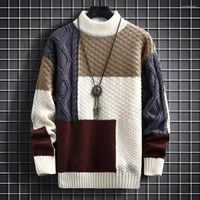 Suéteres masculinos coloras de suéter combinando com mangas compridas de mangas compridas estilo pullover estilo de outono malha casual para