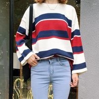 Kadın Sweaters Kadın Giysileri Tüm Kolej Gevşek Keyge Külot Çizgili Renkli Moda Kadın